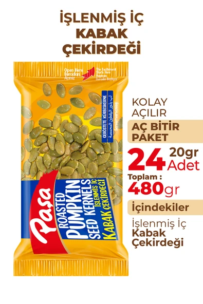 Paşa Kuruyemiş İşlenmiş İç Kabak Çekirdeği 20 gr x 24 Adet (480gr) - 2