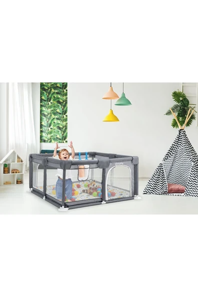 Playard Güvenli Bebek Ve Çocuk Oyun Alanı Oyun Parkı 120x120 Oyun Matı Topları Ve Yataklı - 12