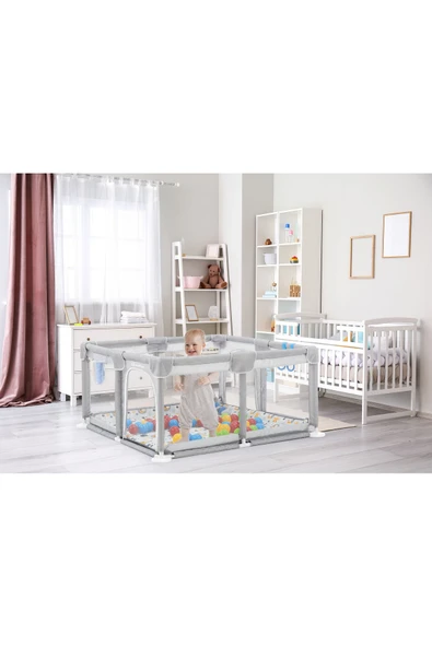 Playard Güvenli Bebek Ve Çocuk Oyun Alanı Oyun Parkı 120x120 Oyun Matı Topları Ve Yataklı - 5