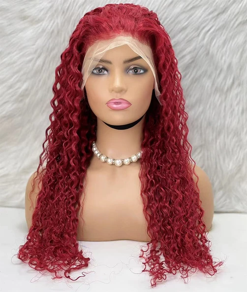Gerçek Front Lace Tül Peruk - Su Dalgası - Kızıl 70-75cm