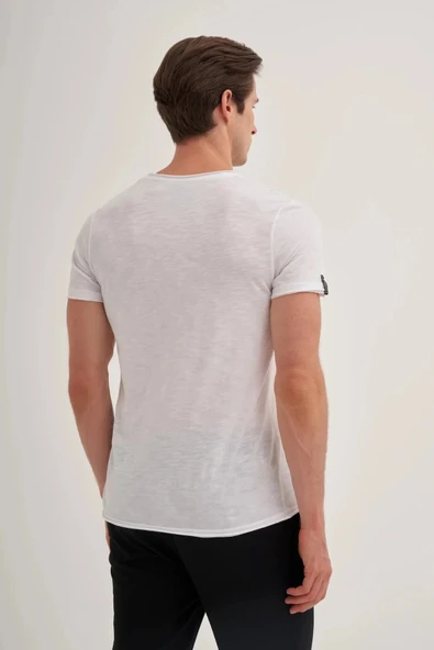 Cazador Slim Fit Bisiklet Yaka Pamuklu Düz Tişört - 4