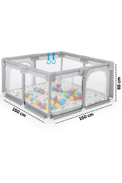 Playard Maxi Güvenli Bebek Ve Çocuk Oyun Alanı Oyun Parkı 150x150cm Oyun Matı Ve Topları - 3