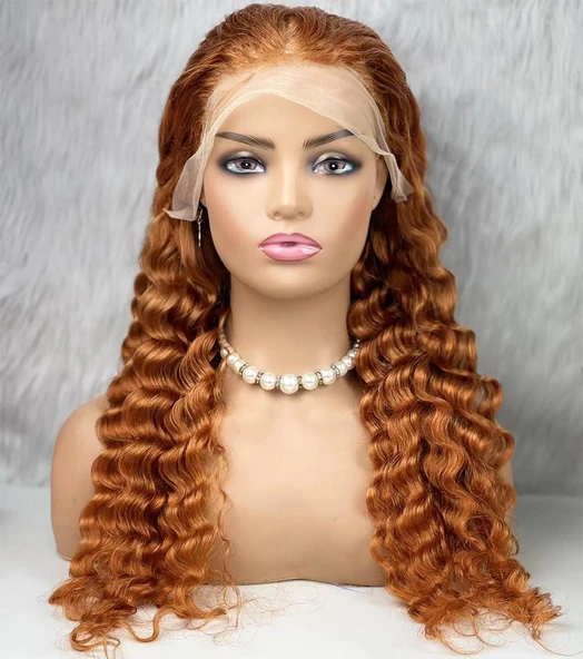 Gerçek Front Lace Tül Peruk - Yoğun Dalgalı - Bakır 70-75cm