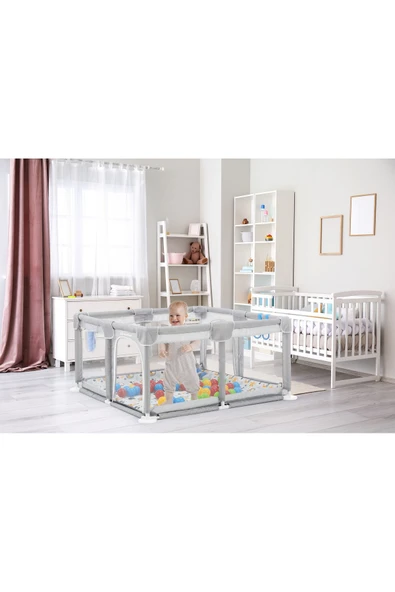 Original Playard Plus Güvenli Bebek Ve Çocuk Oyun Alanı Oyun Parkı 120x120 Oyun Matı Ve Topları - 6