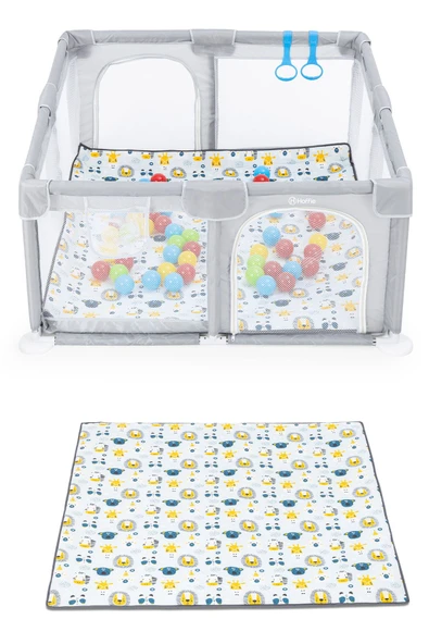 Playard Güvenli Bebek Ve Çocuk Oyun Alanı Oyun Parkı 120x120 Oyun Matı Topları Ve Yataklı - 6
