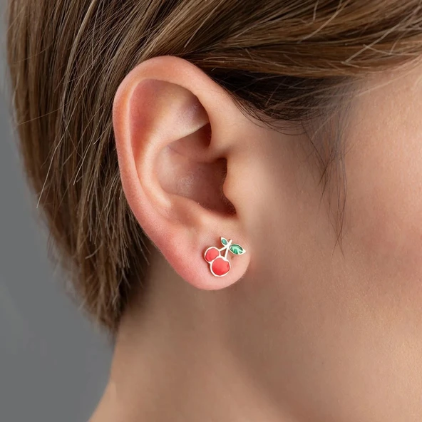 Vaoov 925 Ayar Gümüş Mineli Kiraz Küpe - Resim 3