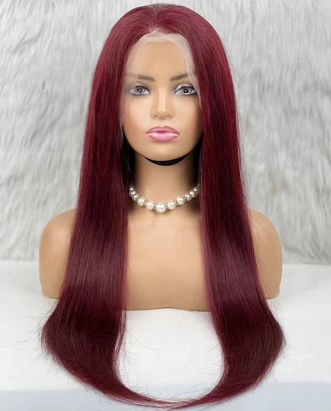 Gerçek Front Lace Tül Peruk - Düz - Koyu Kızıl 70-75cm