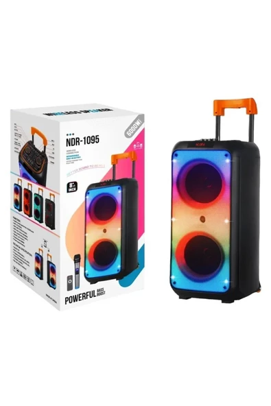 1095 Karaoke Kablosuz Mikrofonlu Bluetooth Hoparlör Led Işıklı Taşınabilir Kablosuz Speaker 2*8 inc Karaoke