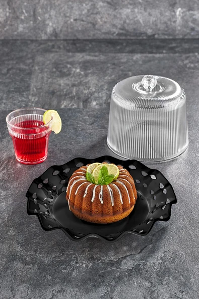 Akrilik Barok Siyah Renk Kek Fanus & Kek Saklama Kabı & Şık Sunum Organizeri 26 Cm - 2