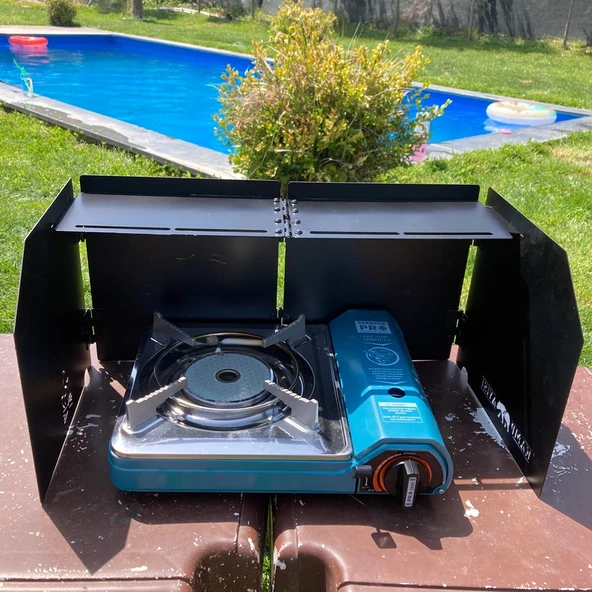 Kamp Ayısı® WindShield™ Mat Siyah Katlanır 1mm Menteşeli Metal Rüzgarlık - Özel Çantalı - 2