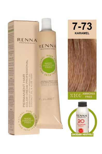 Renna Bitkisel Amonyaksız Saç Boyası 60 Ml 7-43 Kumral Dore Bakır Oksidan Hediyeli ürün görseli 1