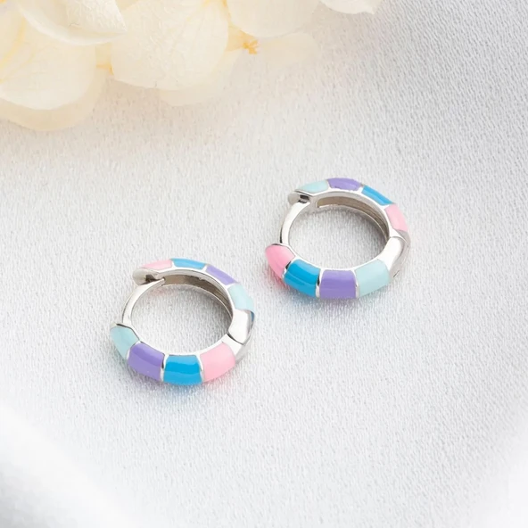 Vaoov 925 Ayar Gümüş Renkli Mineli Halka Küpe - Resim 4