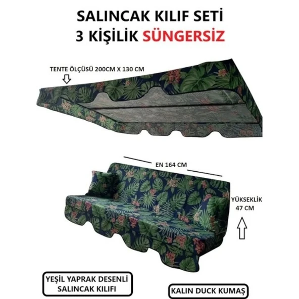 3 Kişilik Lüks Salıncak Kılıf Seti Süngersiz Yaprak Desen 164x47 Cm