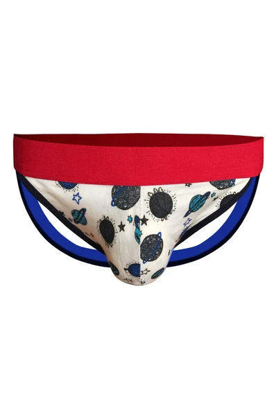 Erkek Arkası Açık Uzay Desenli Beyaz Jockstrap 6735