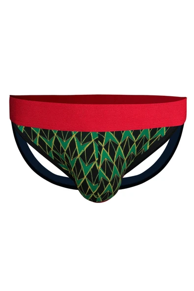 Erkek Arkası Açık Desenli Yeşil Jockstrap 6736