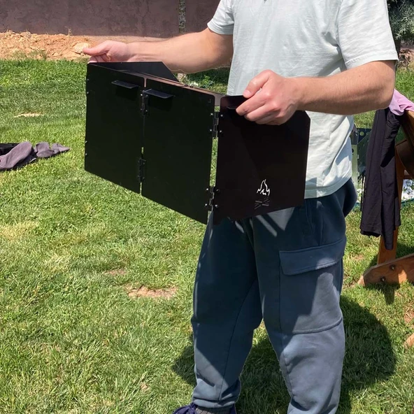 Kamp Ayısı® WindShield™ Mat Siyah Katlanır 1mm Menteşeli Metal Rüzgarlık - Özel Çantalı - 6