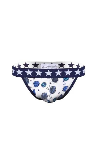Erkek Arkası Açık Uzay Desenli Beyaz Jockstrap 6775