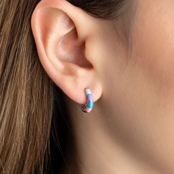 Vaoov 925 Ayar Gümüş Renkli Mineli Halka Küpe ürün görseli