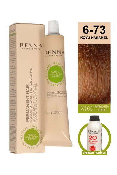 Renna Bitkisel Amonyaksız Saç Boyası 60 Ml 6-73 Koyu Karamel Oksidan Hediyeli ürün görseli