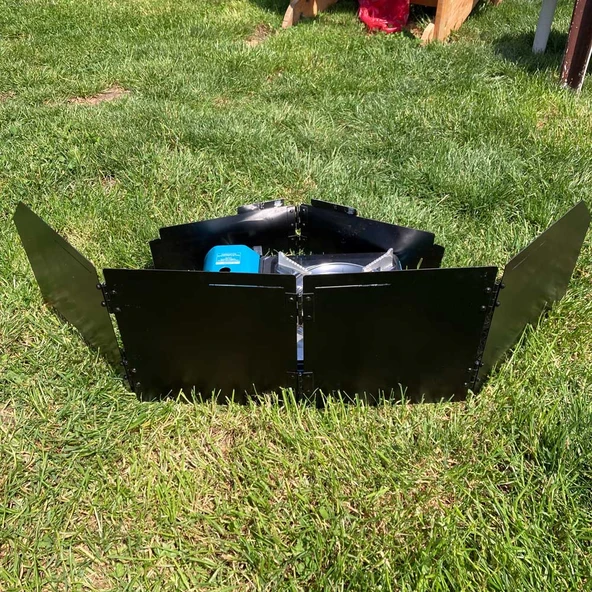 Kamp Ayısı® WindShield™ Mat Siyah Katlanır 1mm Menteşeli Metal Rüzgarlık - Özel Çantalı - 5