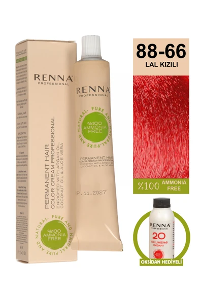 Renna Bitkisel Amonyaksız Saç Boyası 60 Ml 88-66 Lal Kızıl Oksidan Hediyeli ürün görseli
