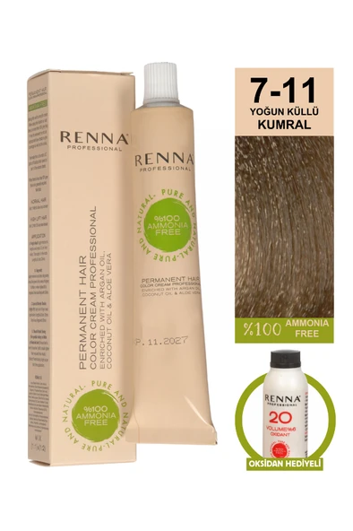 Renna Bitkisel Amonyaksız Saç Boyası 60 Ml 7-11 Yoğun Küllü Kumral Oksidan Hediyeli ürün görseli 1