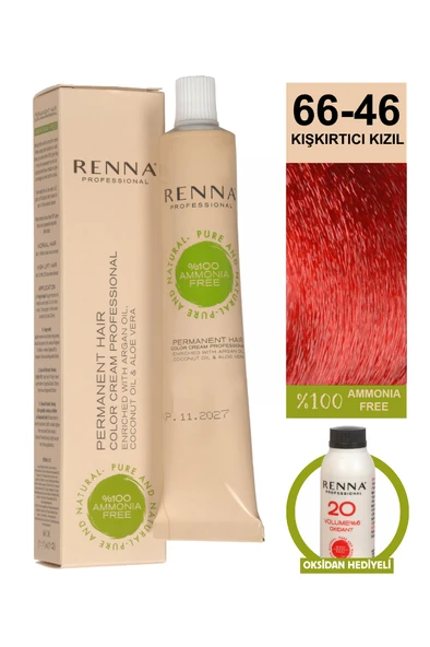 Renna Bitkisel Amonyaksız Saç Boyası 60 Ml 66-46 Kışkırtıcı Kızıl Oksidan Hediyeli