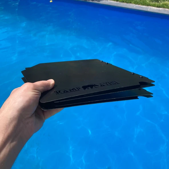 Kamp Ayısı® WindShield™ Mat Siyah Katlanır 1mm Menteşeli Metal Rüzgarlık - Özel Çantalı - 7