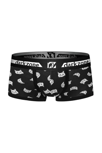 Erkek Siyah Biyeli Kedi Desenli Siyah Kısa Boxer 3217