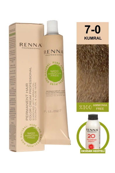 Renna Bitkisel Amonyaksız Saç Boyası 60 Ml 7-0 Kumral Oksidan Hediyeli ürün görseli