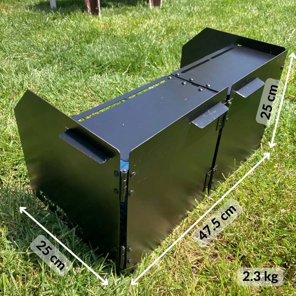 Kamp Ayısı® WindShield™ Mat Siyah Katlanır 1mm Menteşeli Metal Rüzgarlık - Özel Çantalı - 3