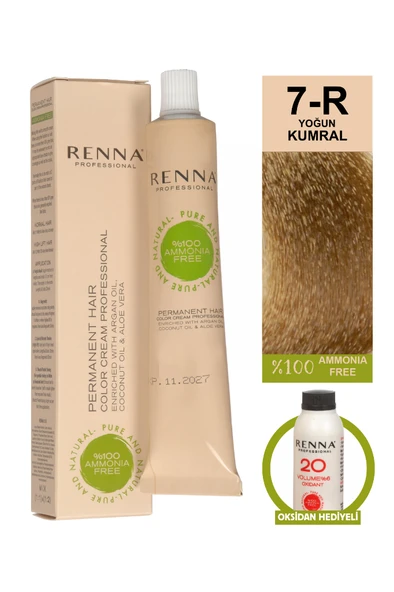 Renna Bitkisel Amonyaksız Saç Boyası 60 Ml 7-R Yoğun Kumral Oksidan Hediyeli ürün görseli