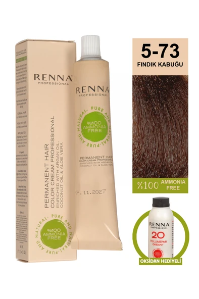 Renna Bitkisel Amonyaksız Saç Boyası 60 Ml 5-73 Fındık Kabuğu Oksidan Hediyeli