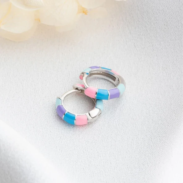 Vaoov 925 Ayar Gümüş Renkli Mineli Halka Küpe - Resim 2