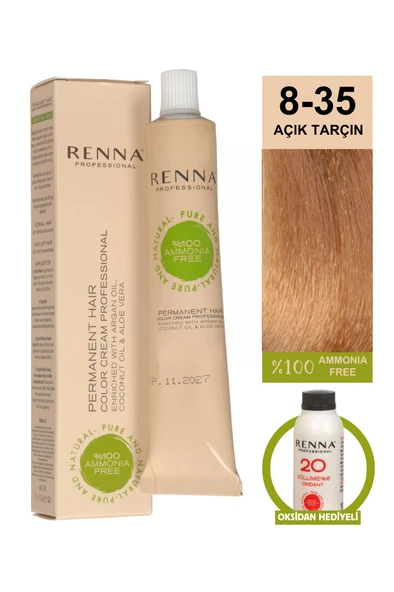 Renna Bitkisel Amonyaksız Saç Boyası 60 Ml 8-35 Açık Tarçın Oksidan Hediyeli