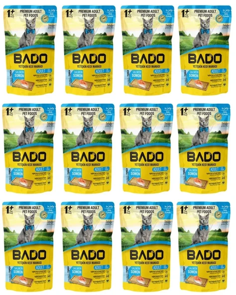 Bado Somonlu Yetişkin Kedi Yaş Mama 85 gr x 12 Adet