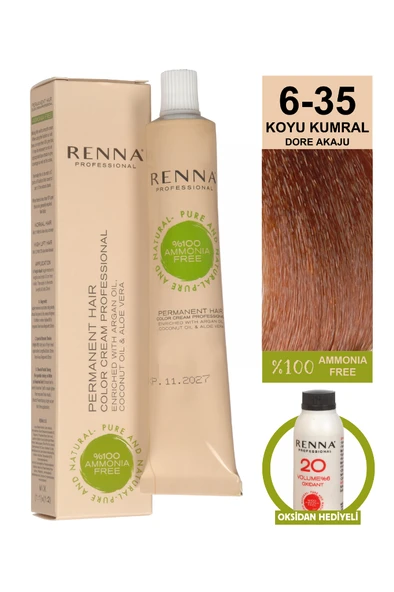 Renna Bitkisel Amonyaksız Saç Boyası 60 Ml 6-35 Koyu Kumral Dore Akaju Oksidan Hediyeli