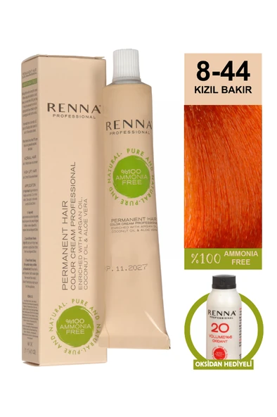 Renna Bitkisel Amonyaksız Saç Boyası 60 Ml 8-44 Kızıl Bakır Oksidan Hediyeli ürün görseli 1
