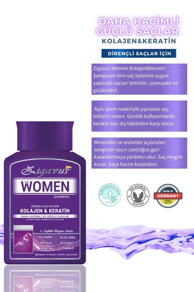Zigavus Women Kolajen ve Keratin Şampuan 3x300 ml - 3