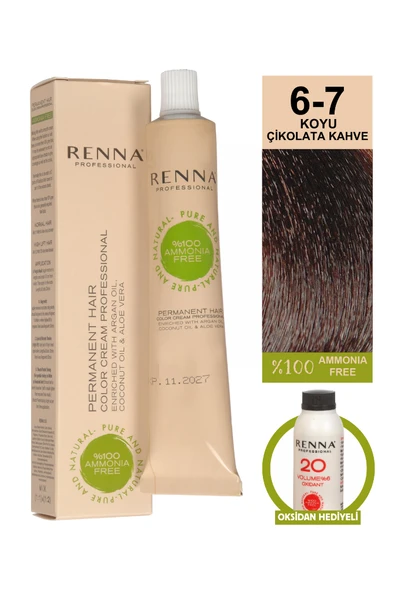 Renna Bitkisel Amonyaksız Saç Boyası 60 Ml 6-7 Koyu Çikolata Kahve Oksidan Hediyeli