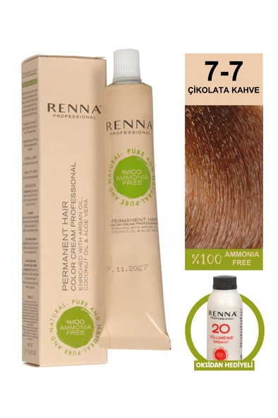 Renna Bitkisel Amonyaksız Saç Boyası 60 Ml 7-7 Çikolata Kahve Oksidan Hediyeli ürün görseli 1