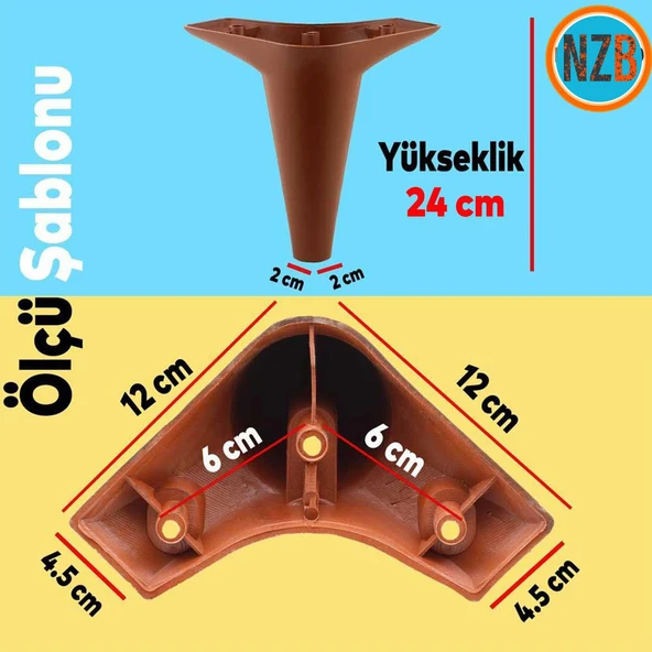 Mobilya Kanepe Sehpa Puf Koltuk Ayağı 24 cm Kahverengi Ahşap Desenli Baza Ayak 4 Adet - Resim 2