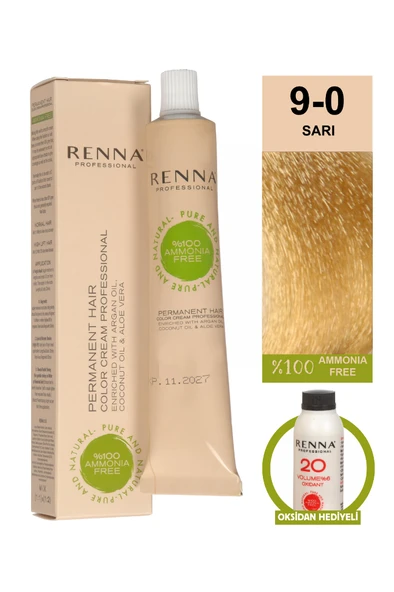 Renna Bitkisel Amonyaksız Saç Boyası 60 Ml 9-0 Sarı Oksidan Hediyeli ürün görseli