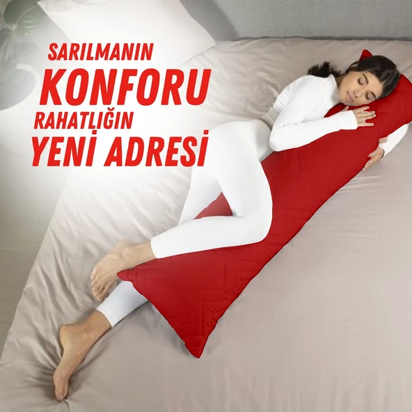 XPERMATE Sarılma Yastığı , Uyku Yastığı , Bacak Arası Yastığı Dikdörtgen 150x25 cm KoyuKırmızı