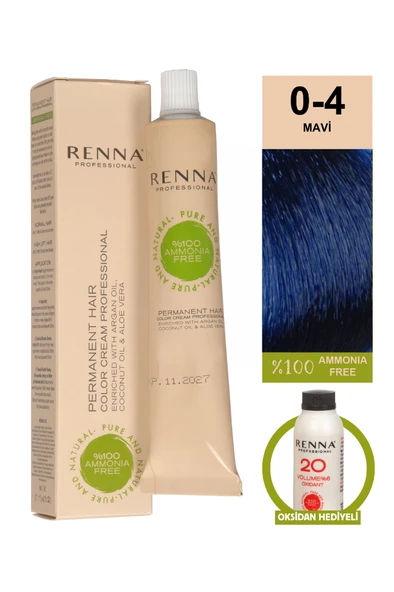 Renna Bitkisel Amonyaksız Saç Boyası 60 Ml 0-4 Mavi Oksidan Hediyeli