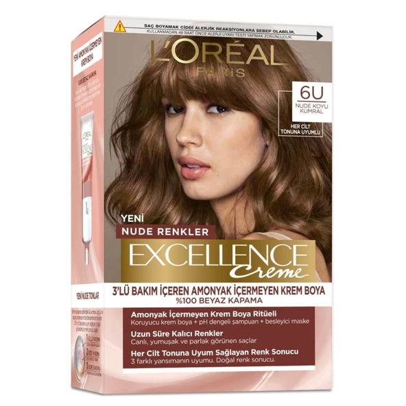 L Oréal Paris Excellence Creme Nude Renkler Saç Boyası - 6U Nude Koyu Kumral