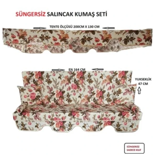3 Kişilik Lüks Salıncak Kılıf Seti Süngersiz Ingiliz Gülü 164x47