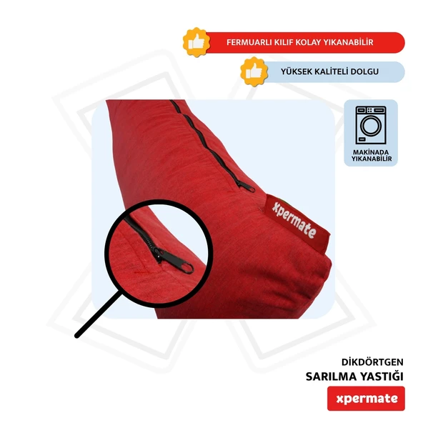 XPERMATE Sarılma Yastığı , Uyku Yastığı , Bacak Arası Yastığı Dikdörtgen 150x25 cm KoyuKırmızı - Resim 3