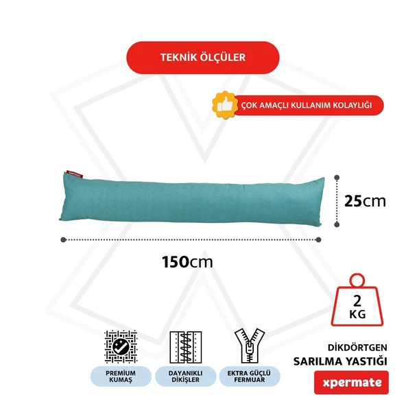 XPERMATE Sarılma Yastığı , Uyku Yastığı , Bacak Arası Yastığı Dikdörtgen 150x25 cm AçıkMavi - 2