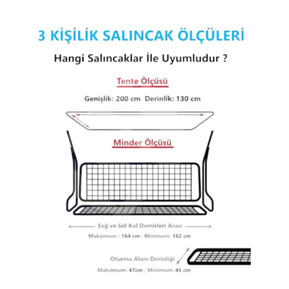 3 Kişilik Lüks Salıncak Kılıf Seti Süngersiz Panama Gri 164x47 - Resim 4